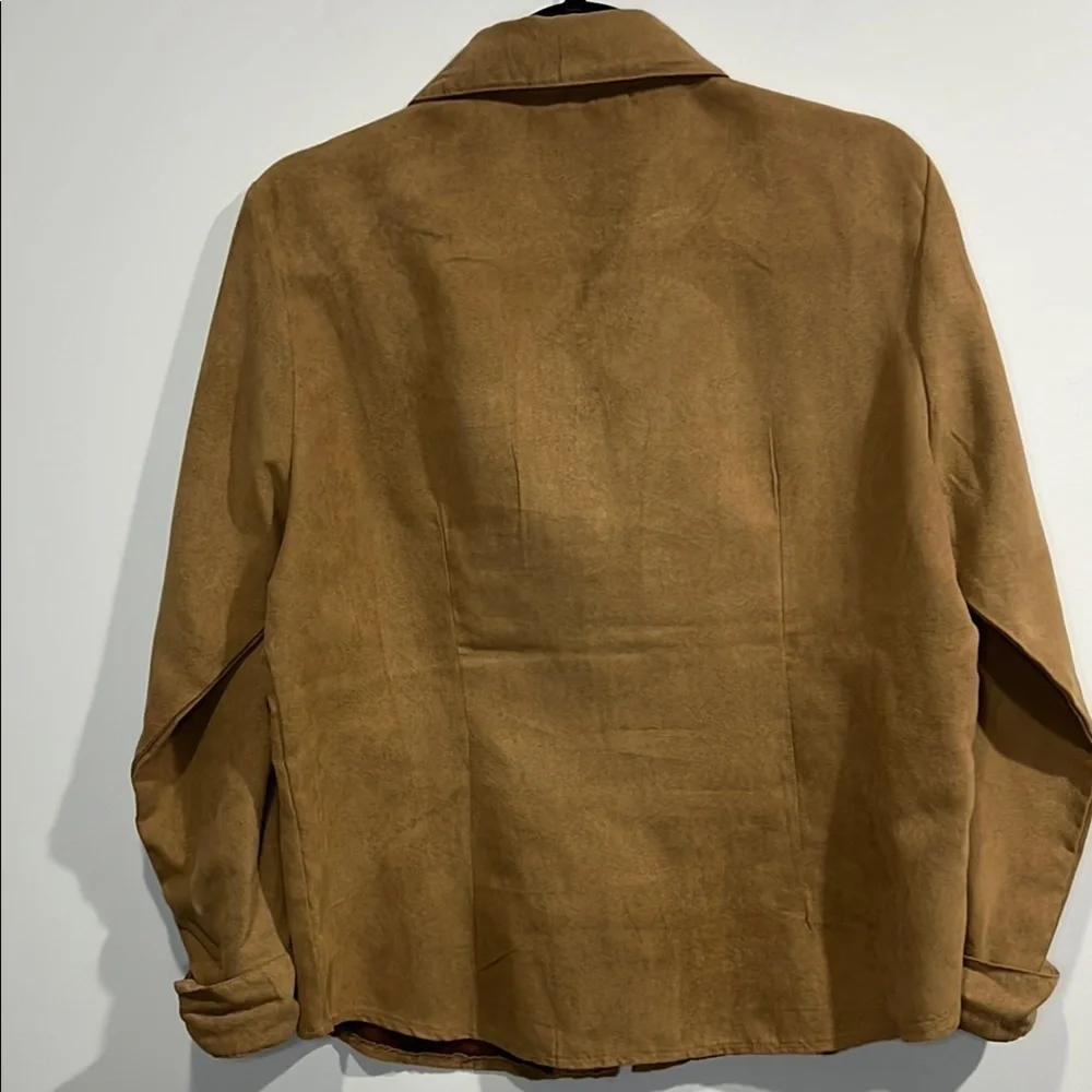 Lemon Grass zip front pin tuck faux suede blouse size Large soft and light